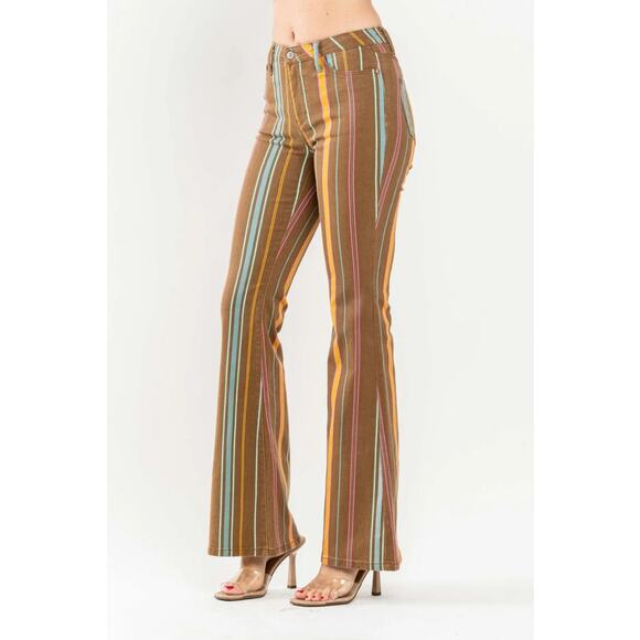 Judy Blue Striped Flare Jeans Sz 5/27 NWT Retro Multicolor Boho Chic - Picture 1 of 8